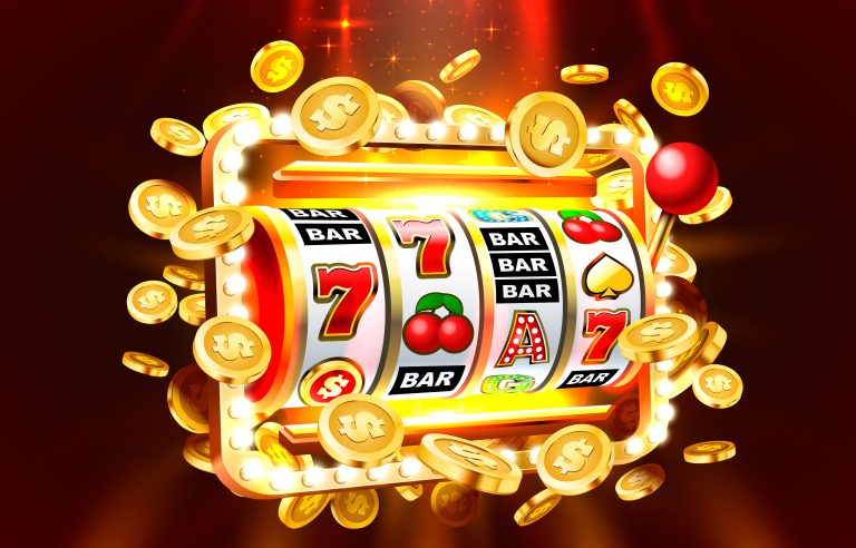 Slots 777 banner, golden coins jackpot, Casino 3d cover, slot machines
